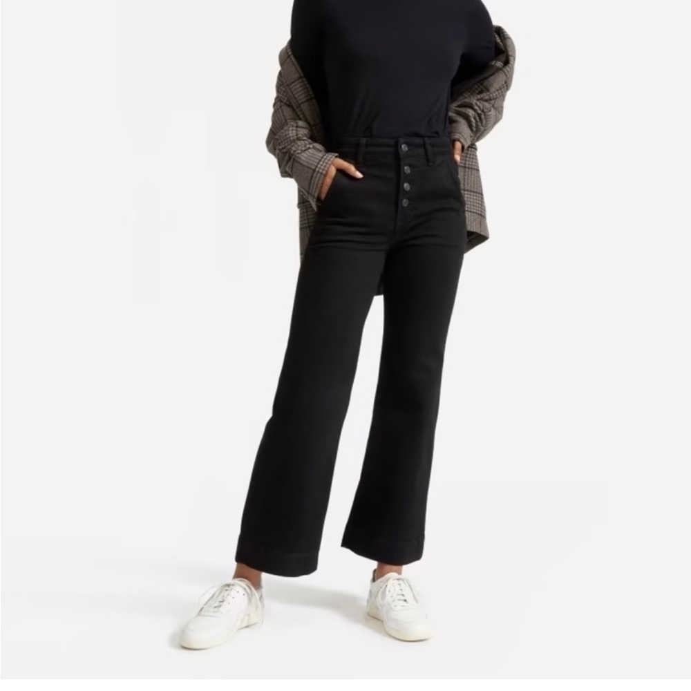 NWT Black Everlane The Wide Leg Jean Jeans 25 Regular Button Fly